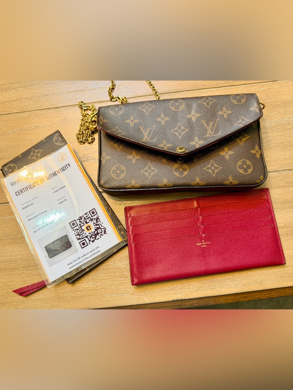 Louis Vuitton Monogram Envelope Wallet with Red Card Holder